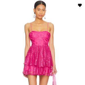 Lovers and Friends Jia Mini Dress Electric Pink Floral Lace Size XS